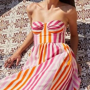 Emporio Sirenuse
Ikat stripes Johanna strapless lace-up midi dress